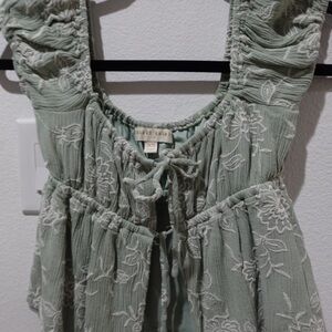 Free People Sage Embroidered Blouse